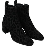 Dolce & Gabbana Black Leopard Short Boots Zipper Shoes LA8140-36.5