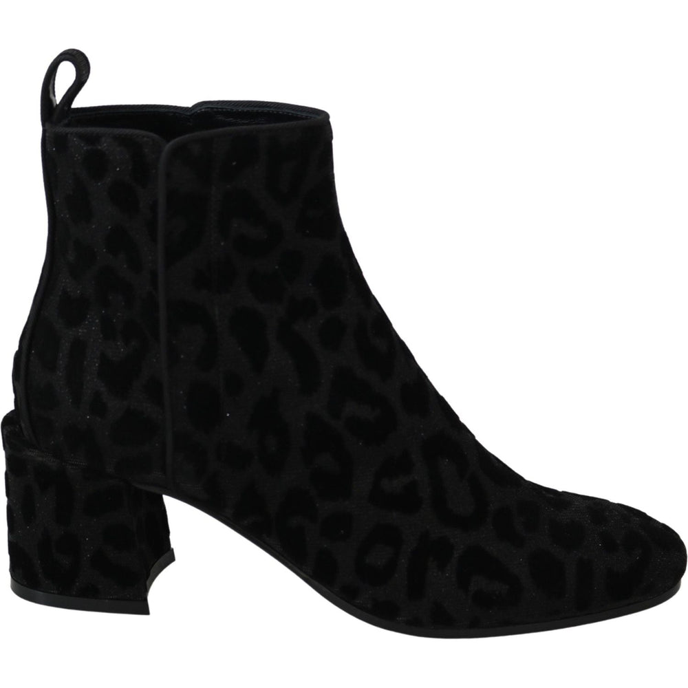 Dolce & Gabbana Black Leopard Short Boots Zipper Shoes LA8140-36.5