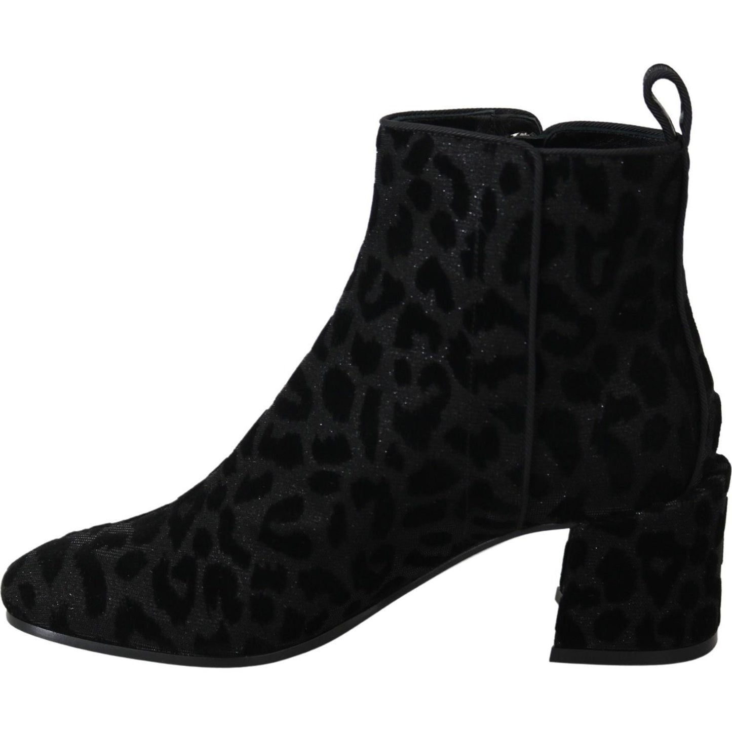 Dolce & Gabbana Black Leopard Short Boots Zipper Shoes LA8140-36.5