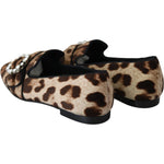 Dolce & Gabbana Brown Leopard Print Crystals Loafers Flats Shoes LA8150-35