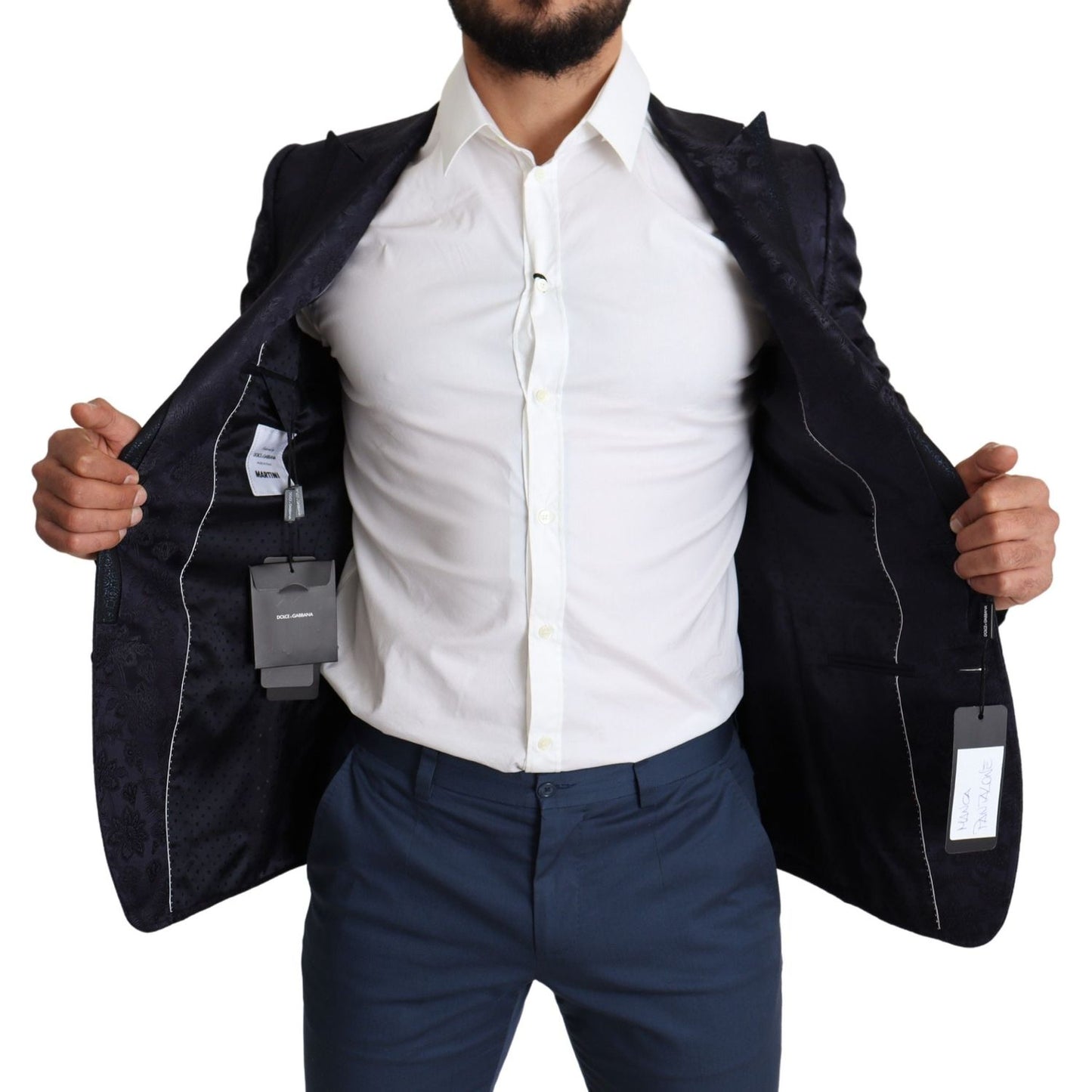 Dolce & Gabbana Blue Floral Jacquard Silk Coat MARTINI Blazer