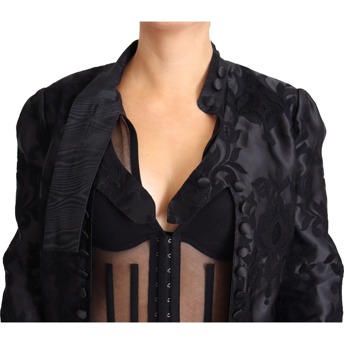 Dolce & Gabbana Black Lace Sheer Corset Organza Silk Jacket JKT2814-IT46