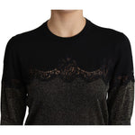 Dolce & Gabbana Black Shiny Lurex Lace Insert Pullover Top TSH5710-36