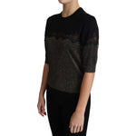 Dolce & Gabbana Black Shiny Lurex Lace Insert Pullover Top TSH5710-36
