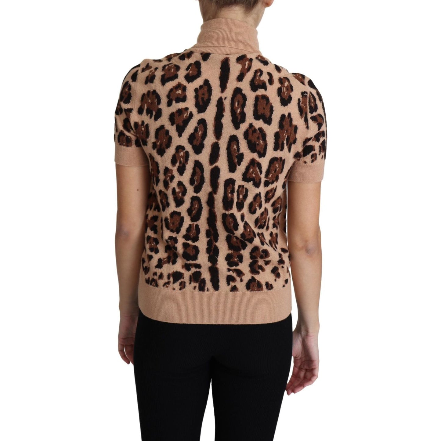 Dolce & Gabbana Beige Leopard Print Virgin Wool Turtleneck Top TSH5779-42
