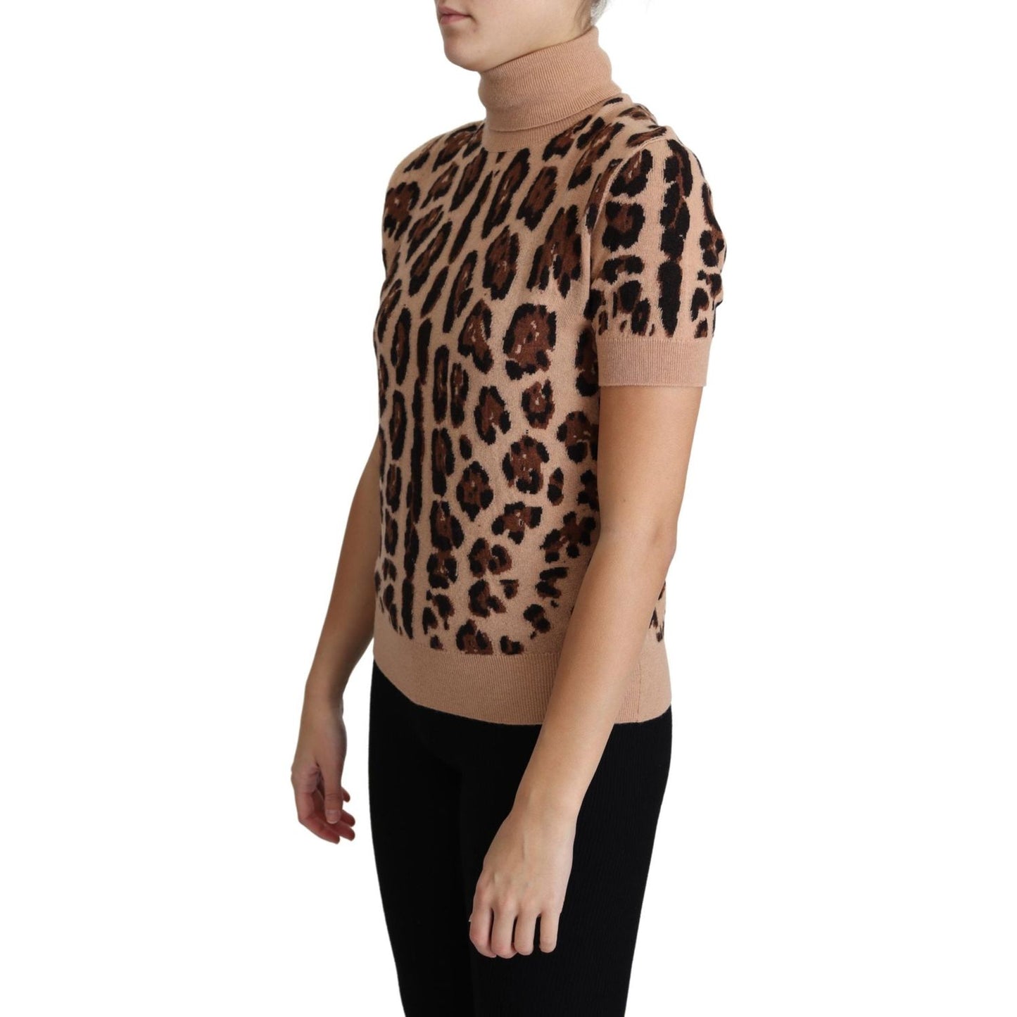 Dolce & Gabbana Beige Leopard Print Virgin Wool Turtleneck Top TSH5779-42