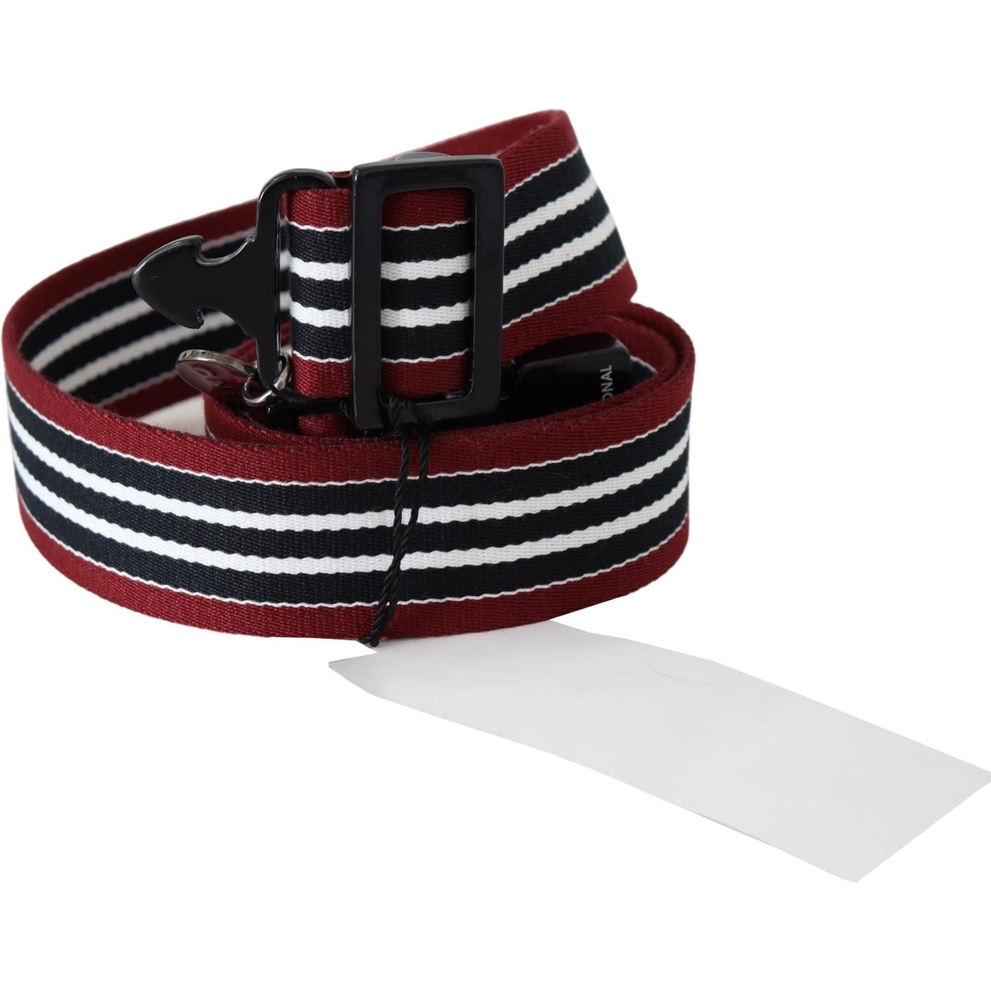 Costume National Maroon Black Stripe Silver Black Buckle Belt BEL8007-100