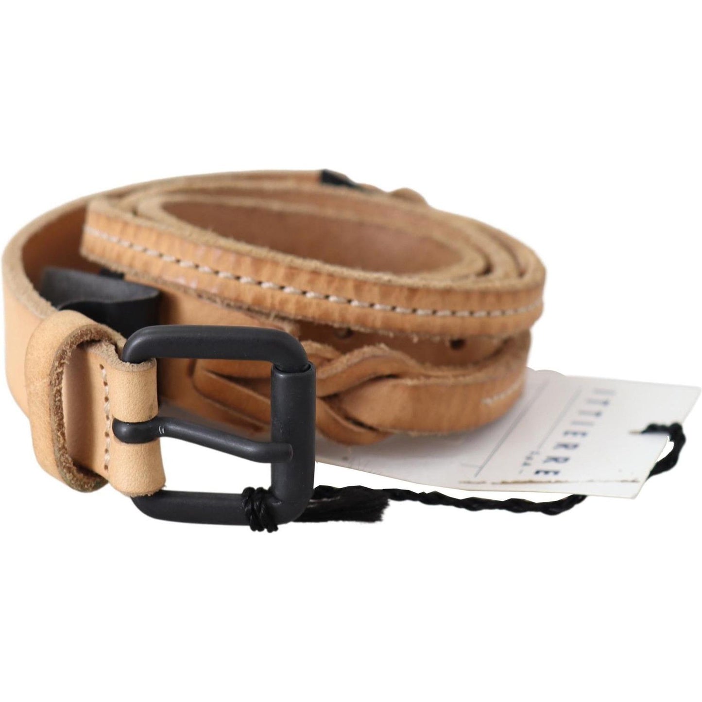 Scervino Street Light Brown Slim Leather Black Logo Buckle Belt Belt BEL8122-85