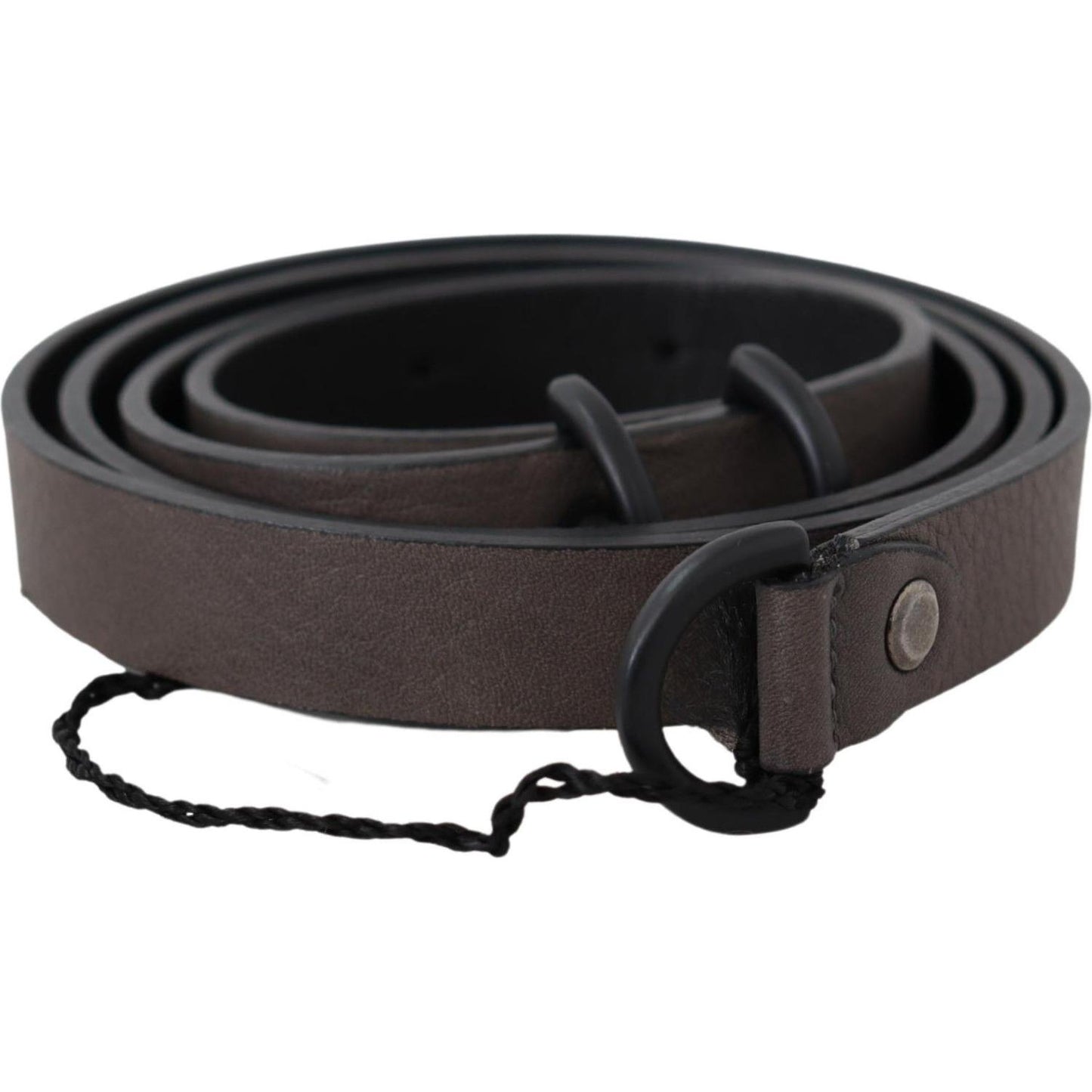 Costume National Brown Leather Skinny Round Buckle Belt BEL60955-100