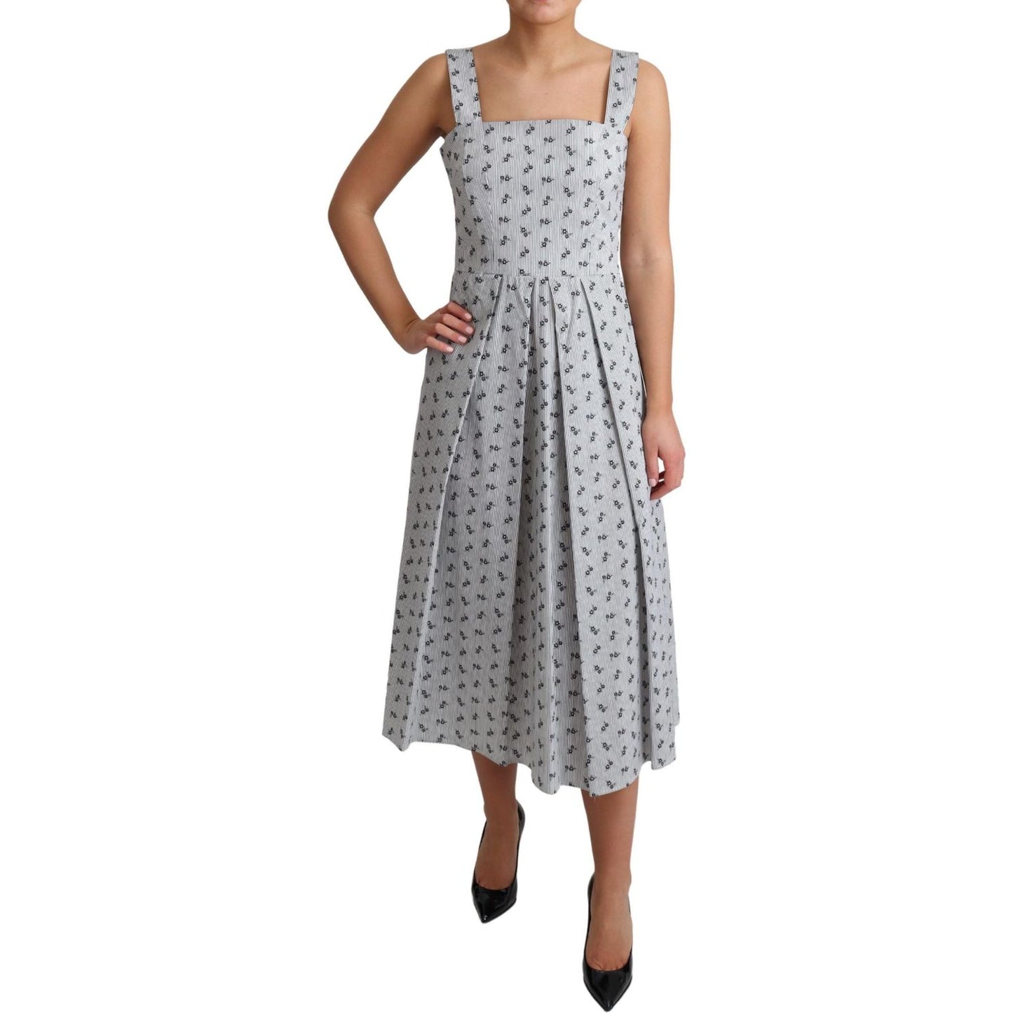 Dolce & Gabbana Blue White Floral Cotton A-Line Dress DR2752-40