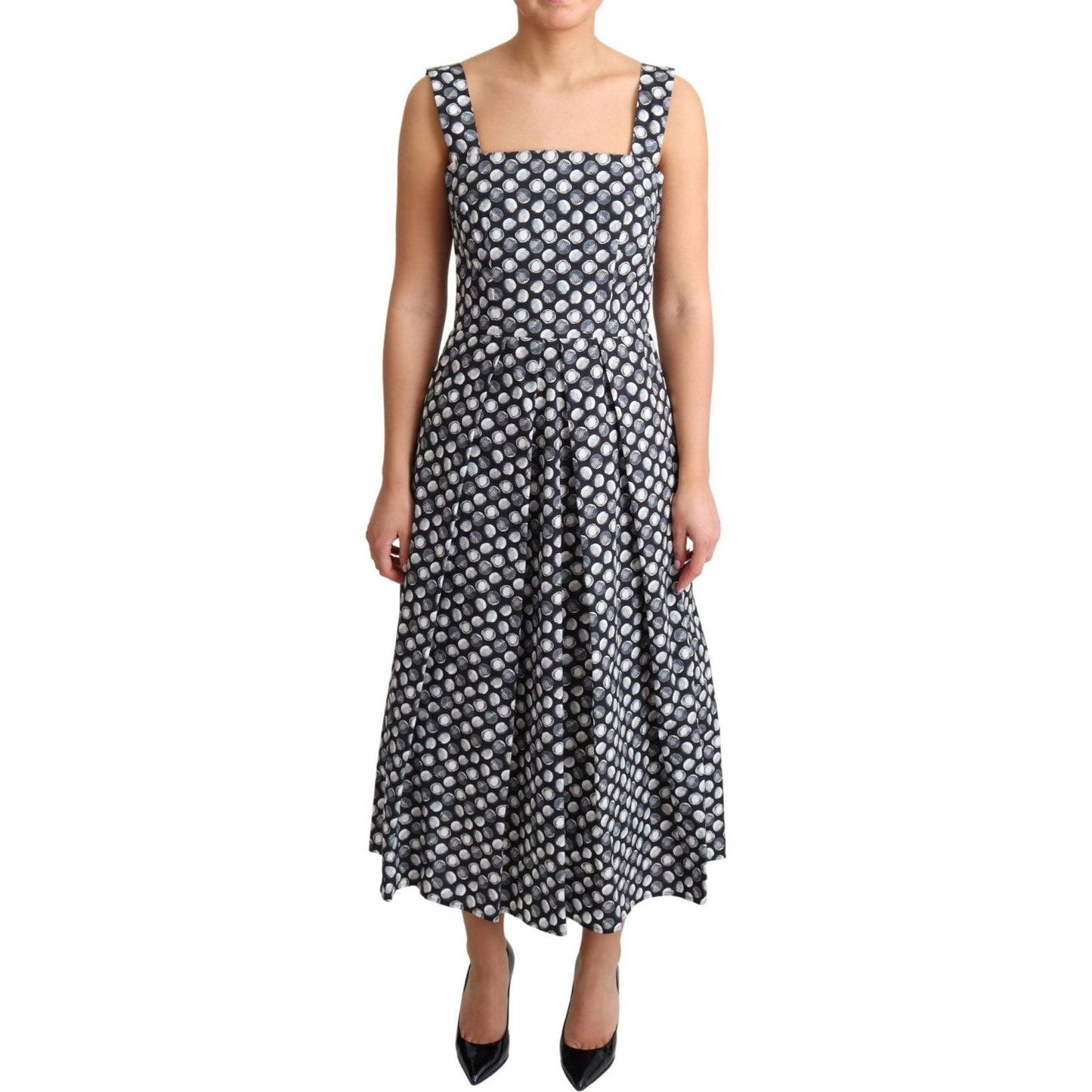 Dolce & Gabbana Blue Geometric Cotton A-Line Gown Dress DR2768-38
