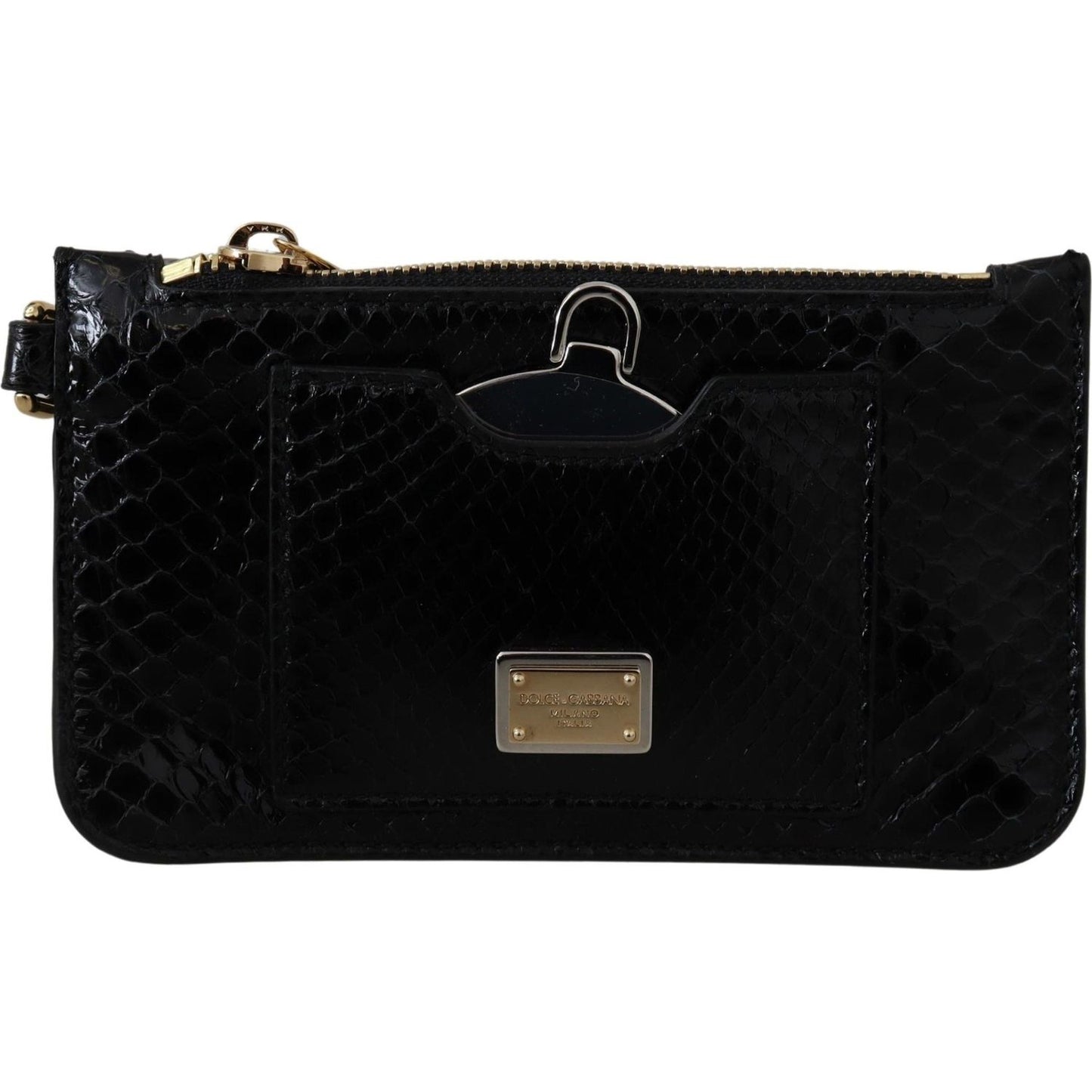 Dolce & Gabbana Black Leather Coin Purse Wristlet Mirror Agnese Wallet VAS12389