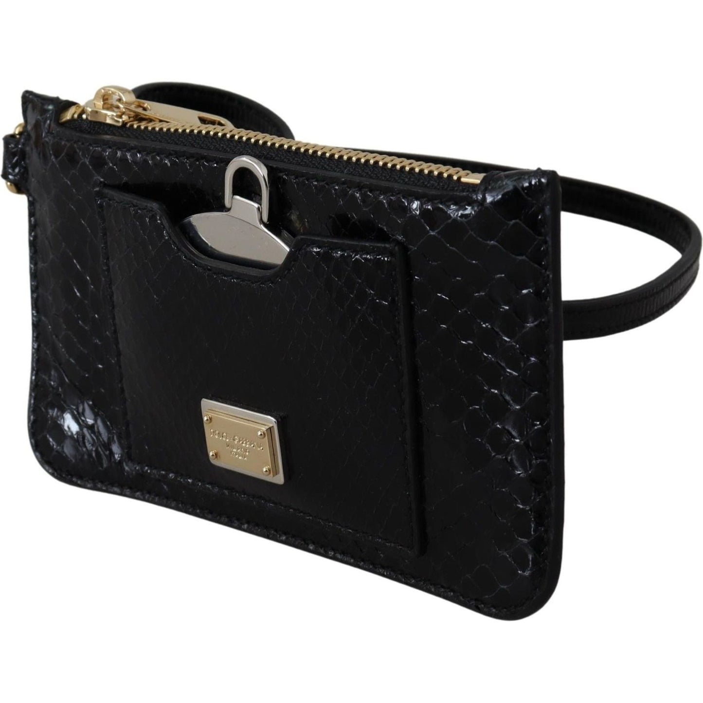 Dolce & Gabbana Black Leather Coin Purse Wristlet Mirror Agnese Wallet VAS12389