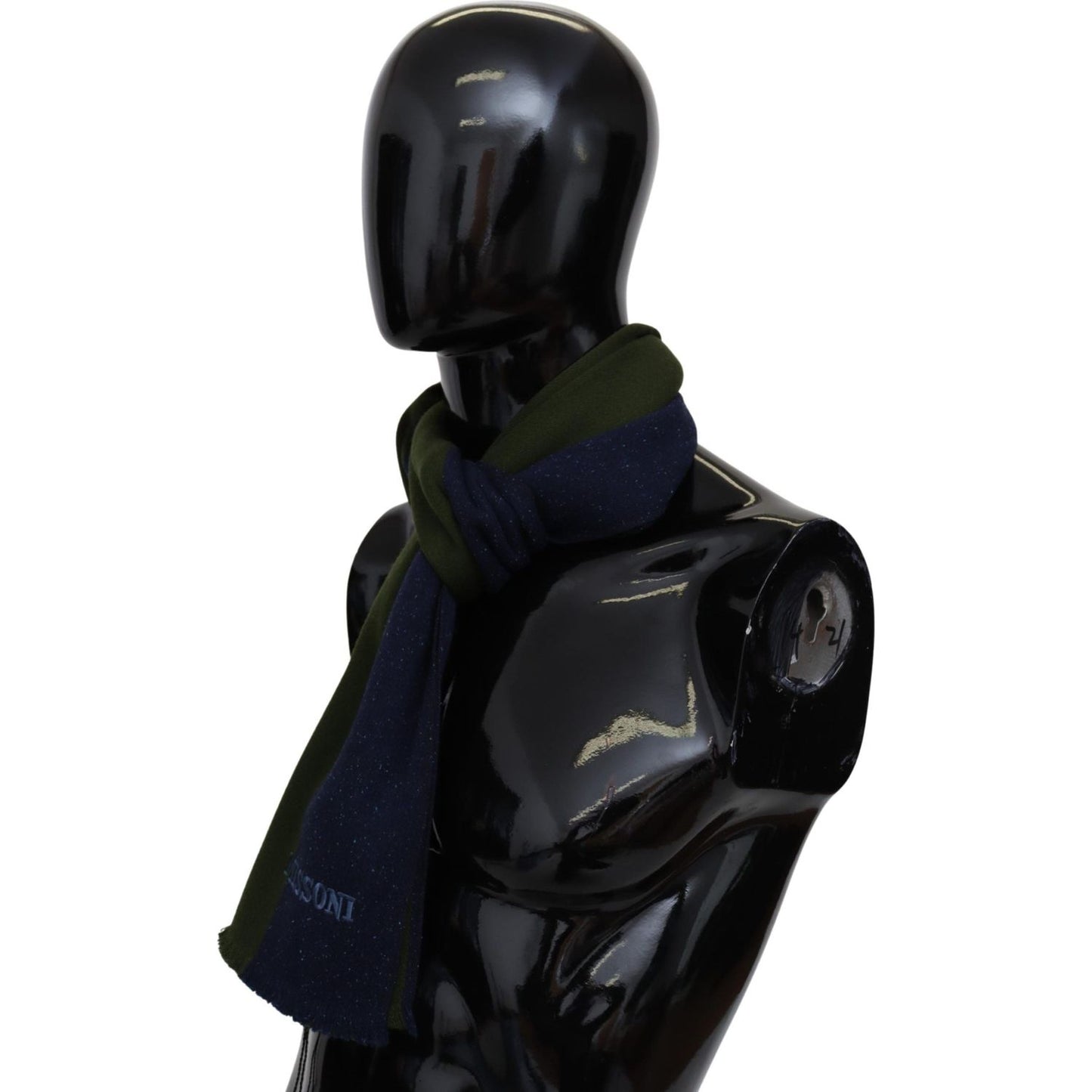 Missoni Green Striped Wool Unisex Neck Wrap Shawl Blue