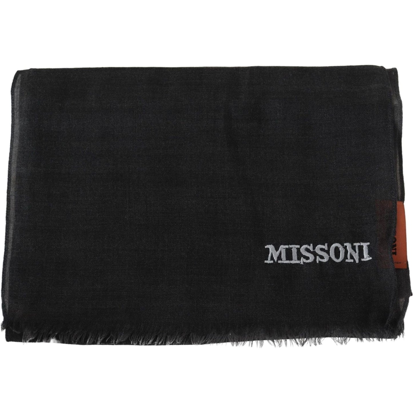 Missoni Gray Wool Unisex Neck Wrap Shawl Fringes Logo Scarf MS1956BG