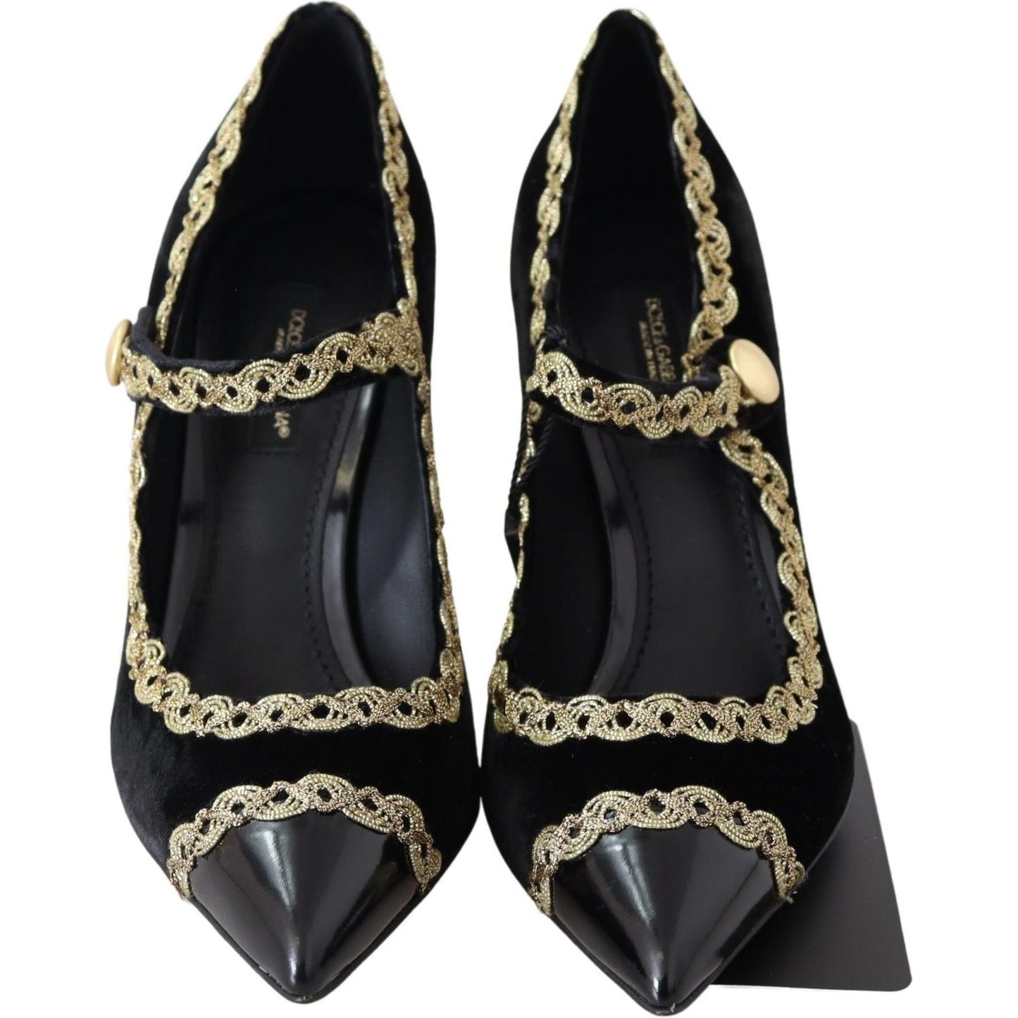 Dolce & Gabbana Black Velvet Gold Mary Janes Pumps LA8669-35