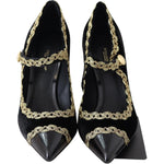 Dolce & Gabbana Black Velvet Gold Mary Janes Pumps LA8669-35