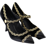 Dolce & Gabbana Black Velvet Gold Mary Janes Pumps LA8669-35