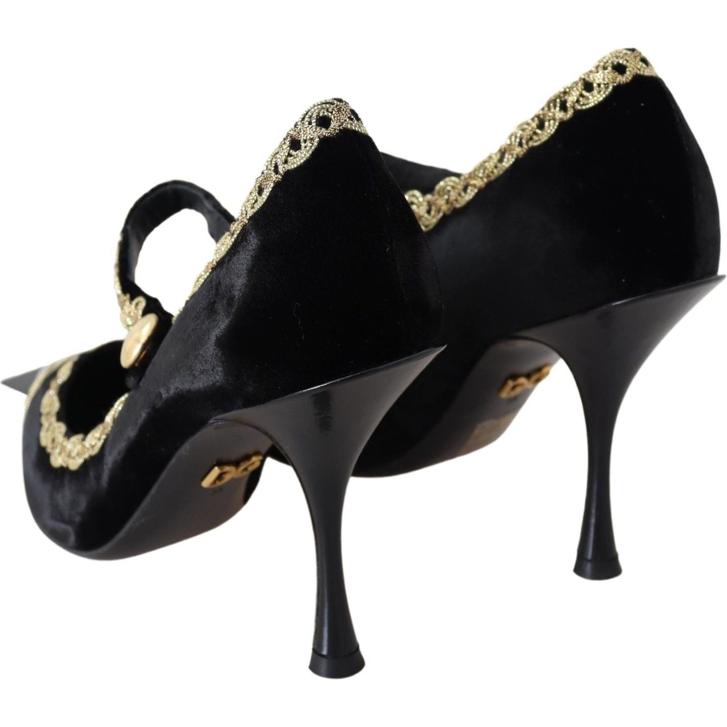 Dolce & Gabbana Black Velvet Gold Mary Janes Pumps LA8669-35