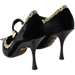 Dolce & Gabbana Black Velvet Gold Mary Janes Pumps LA8669-35