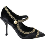Dolce & Gabbana Black Velvet Gold Mary Janes Pumps LA8669-35