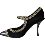 Dolce & Gabbana Black Velvet Gold Mary Janes Pumps LA8669-35