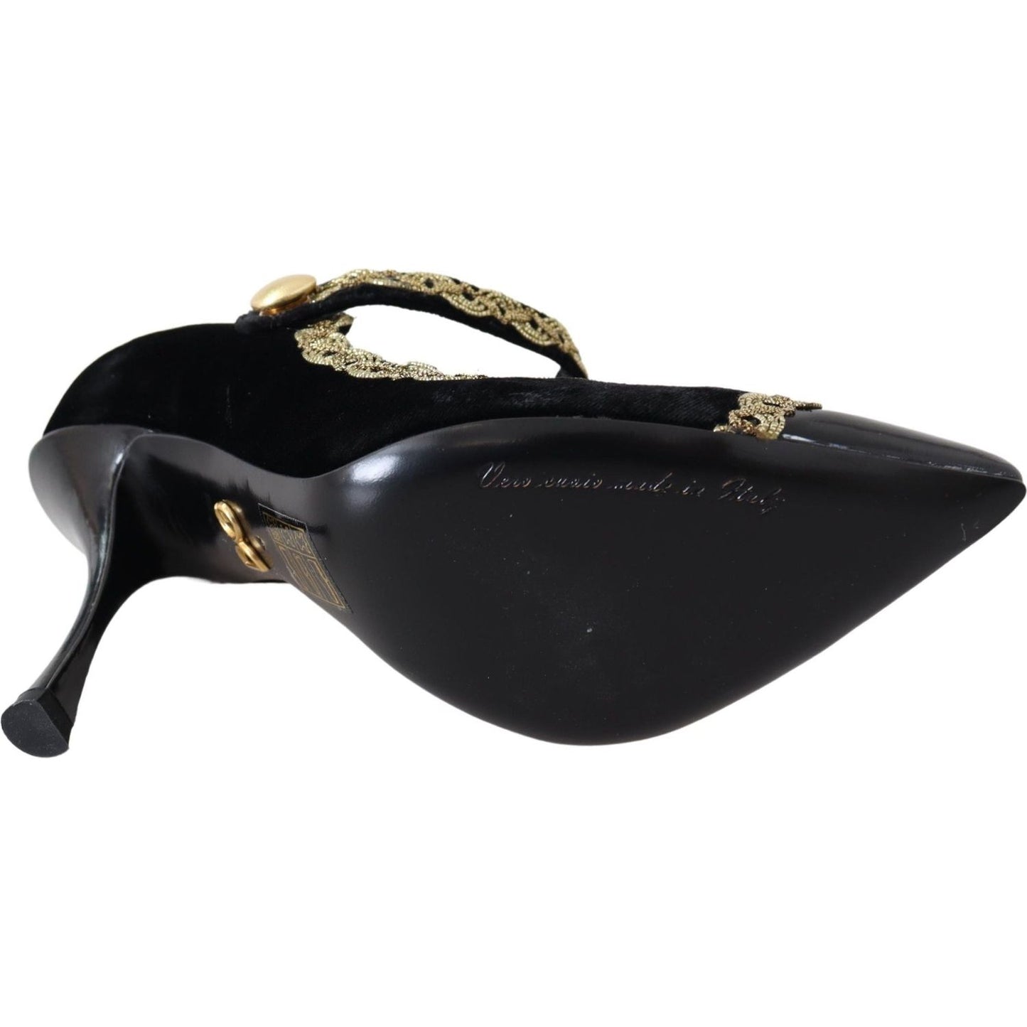 Dolce & Gabbana Black Velvet Gold Mary Janes Pumps LA8669-35