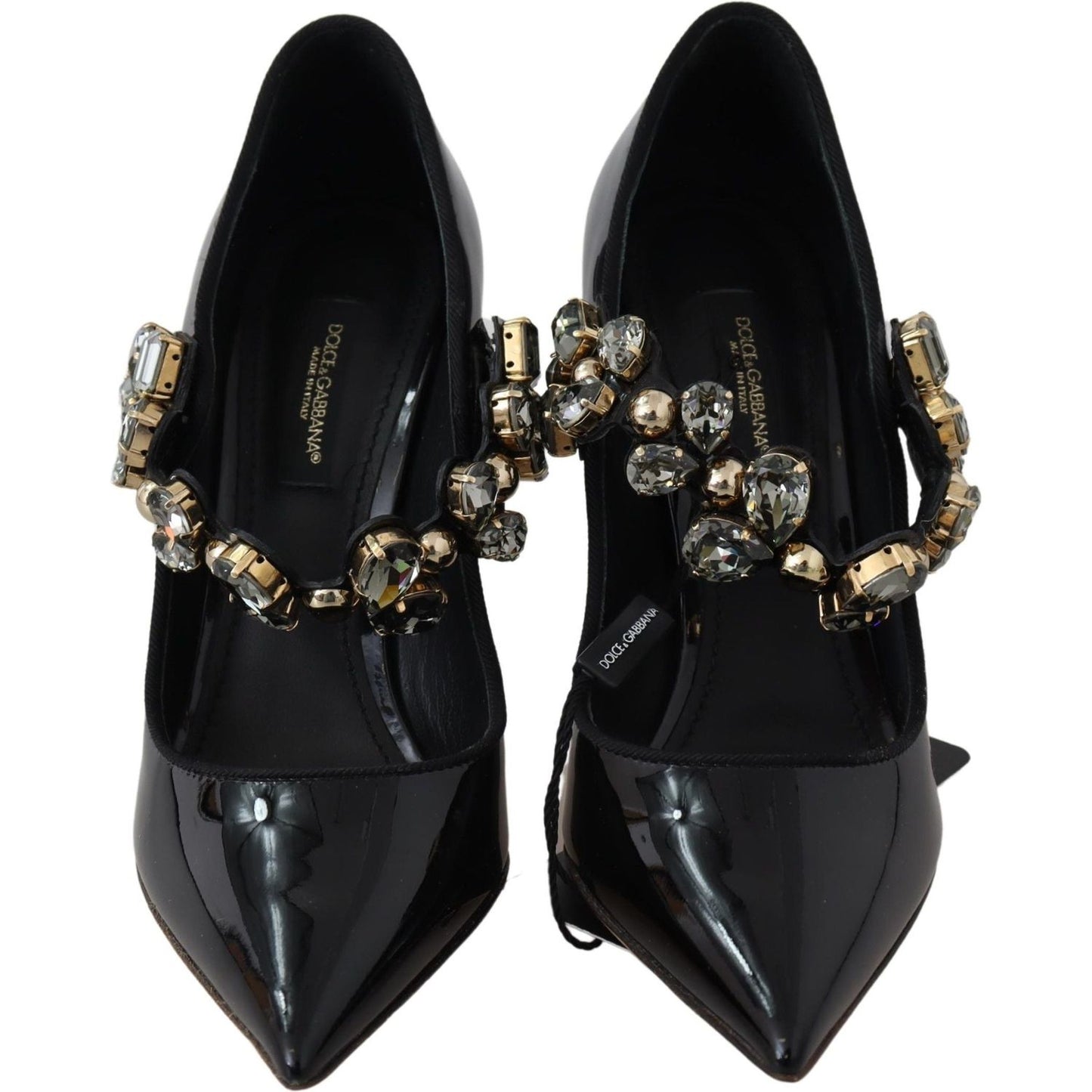 Dolce & Gabbana Black Leather Crystal Shoes Mary Jane Pumps