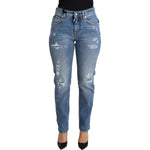 Dolce & Gabbana Blue Tattered Skinny Denim Cotton Blend Jeans PAN71874-36