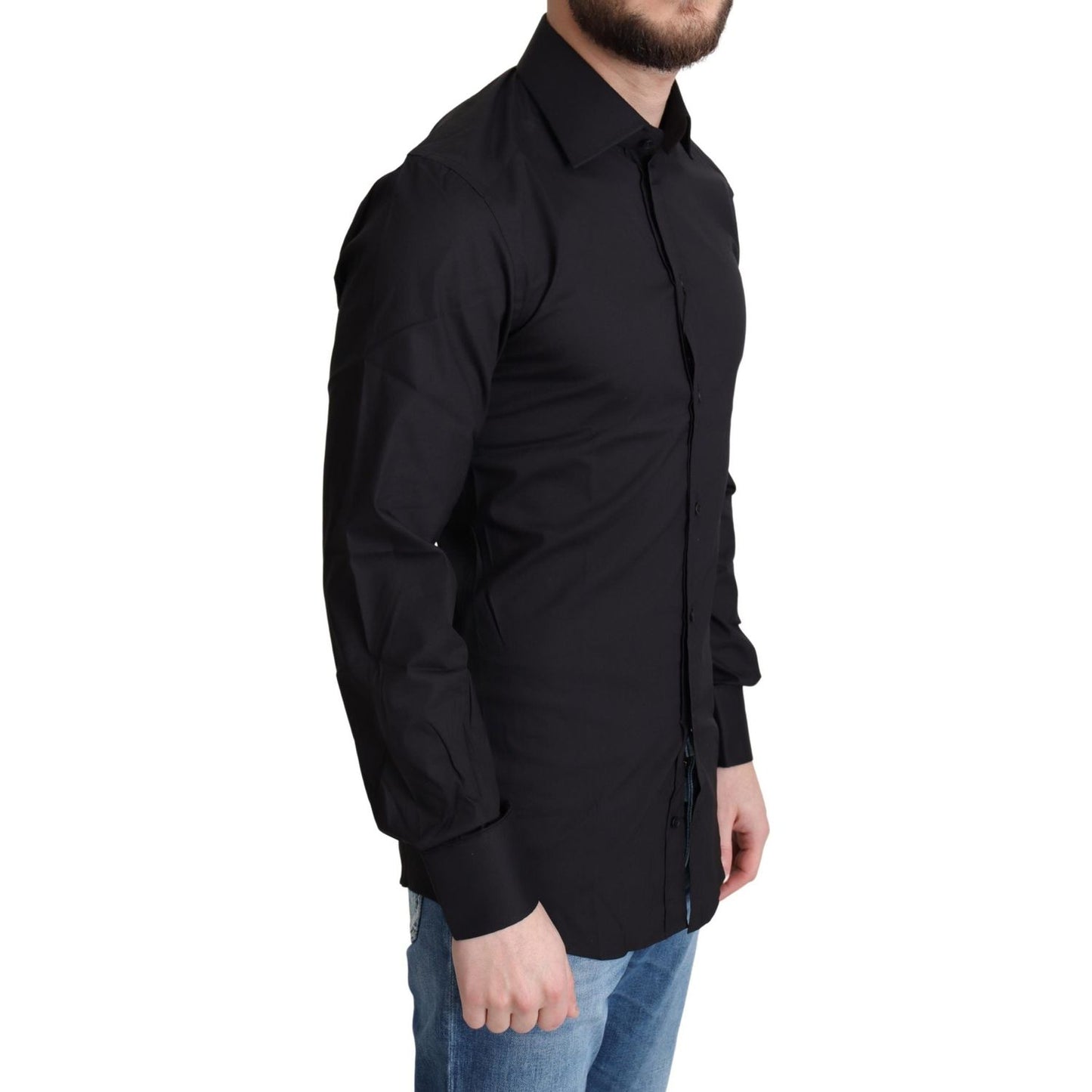 Dolce & Gabbana Black Cotton Blend Formal Dress Shirt