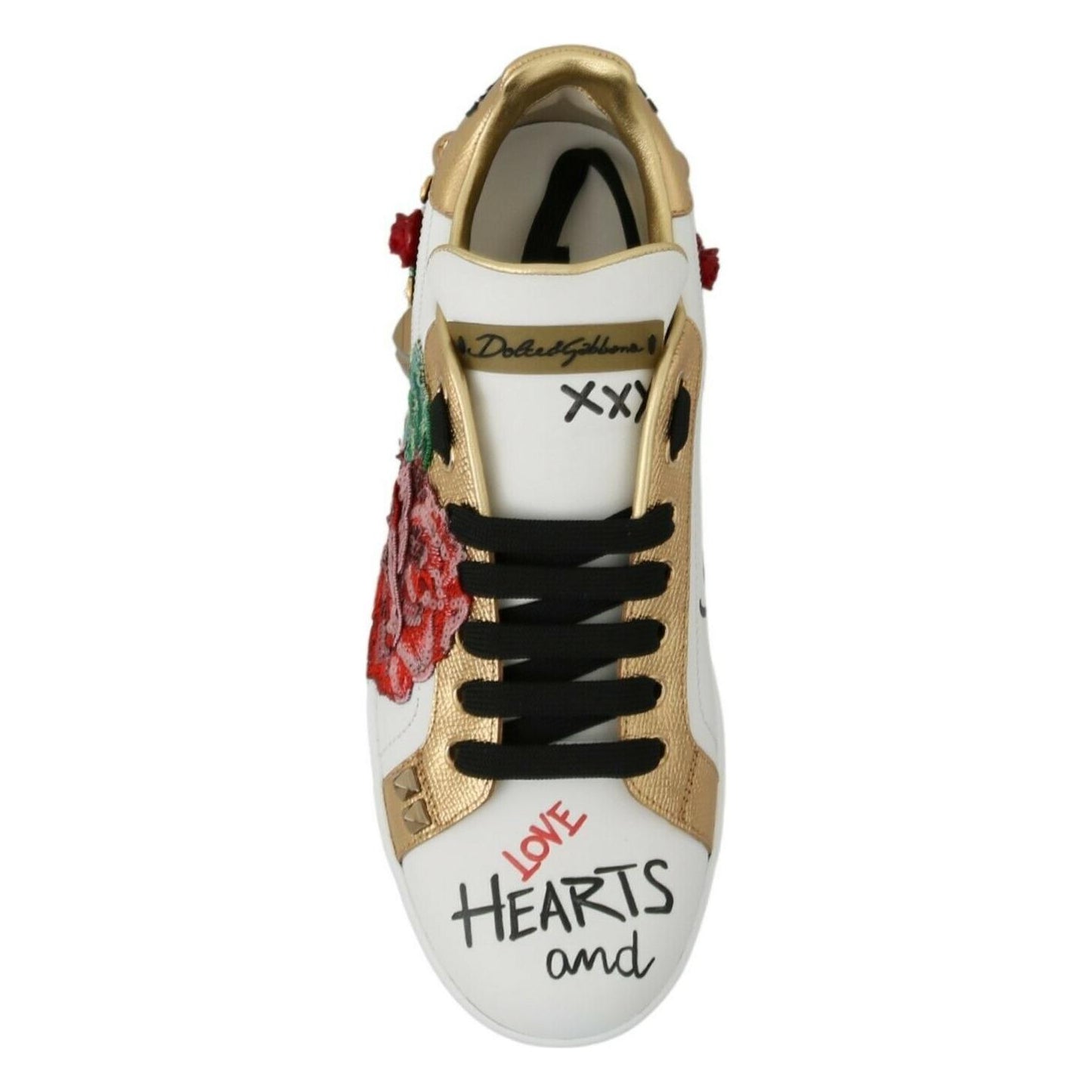 Dolce & Gabbana White Roses Sequined Crystal Womens Sneakers Shoes LA7516-36