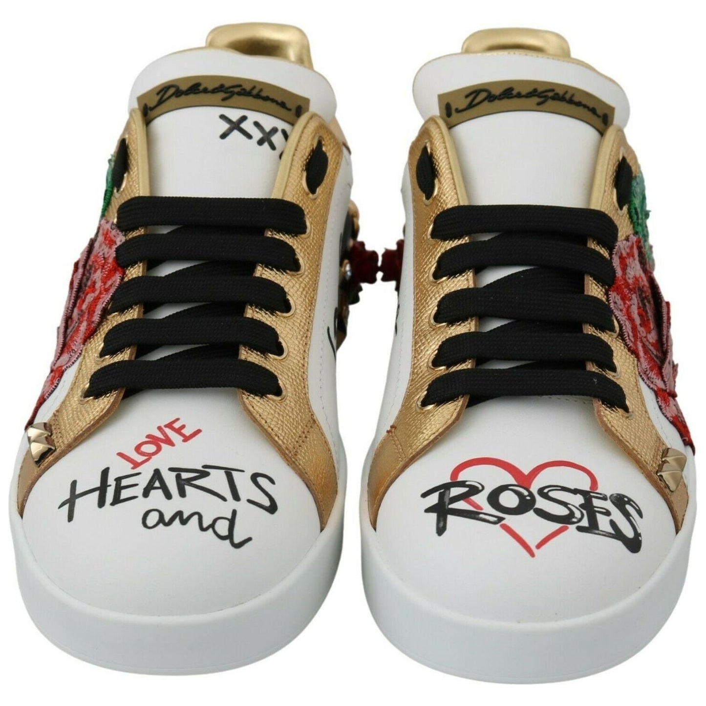 Dolce & Gabbana White Roses Sequined Crystal Womens Sneakers Shoes LA7516-36