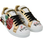 Dolce & Gabbana White Roses Sequined Crystal Womens Sneakers Shoes LA7516-36