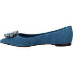 Dolce & Gabbana Blue Suede Crystals Loafers Flats Shoes LA9013-35