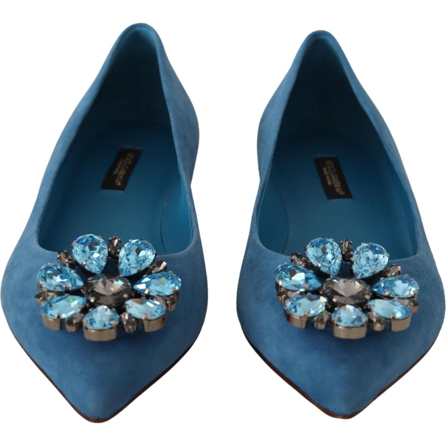 Dolce & Gabbana Blue Suede Crystals Loafers Flats Shoes LA9013-35