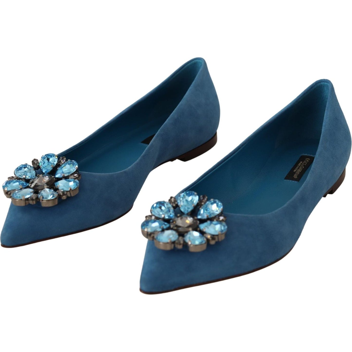 Dolce & Gabbana Blue Suede Crystals Loafers Flats Shoes LA9013-35