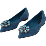 Dolce & Gabbana Blue Suede Crystals Loafers Flats Shoes LA9013-35