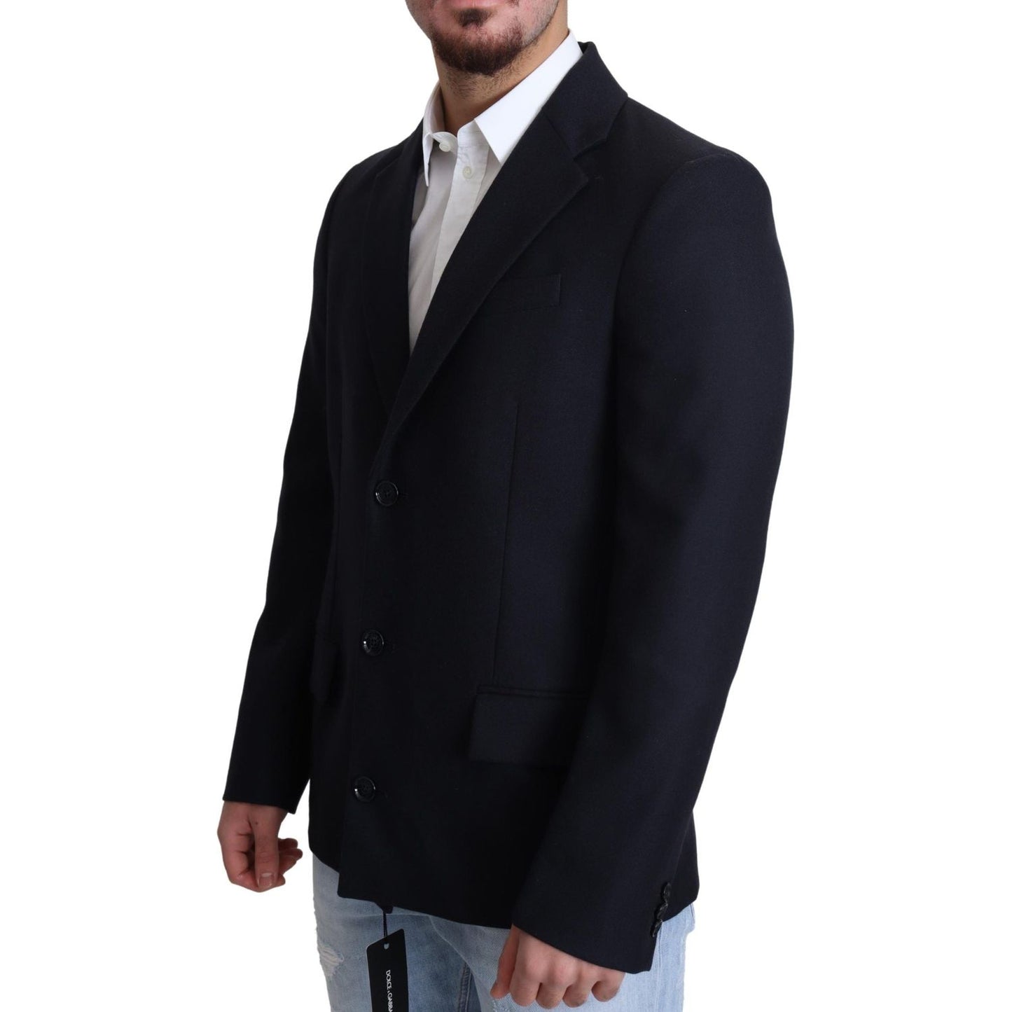 Dolce & Gabbana Dark Blue Wool Single Breasted Coat Jacket JKT2899-46