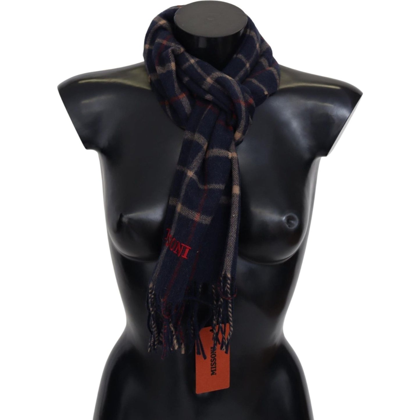 Missoni Black Checkered Unisex Neck Wrap Fringes Scarf