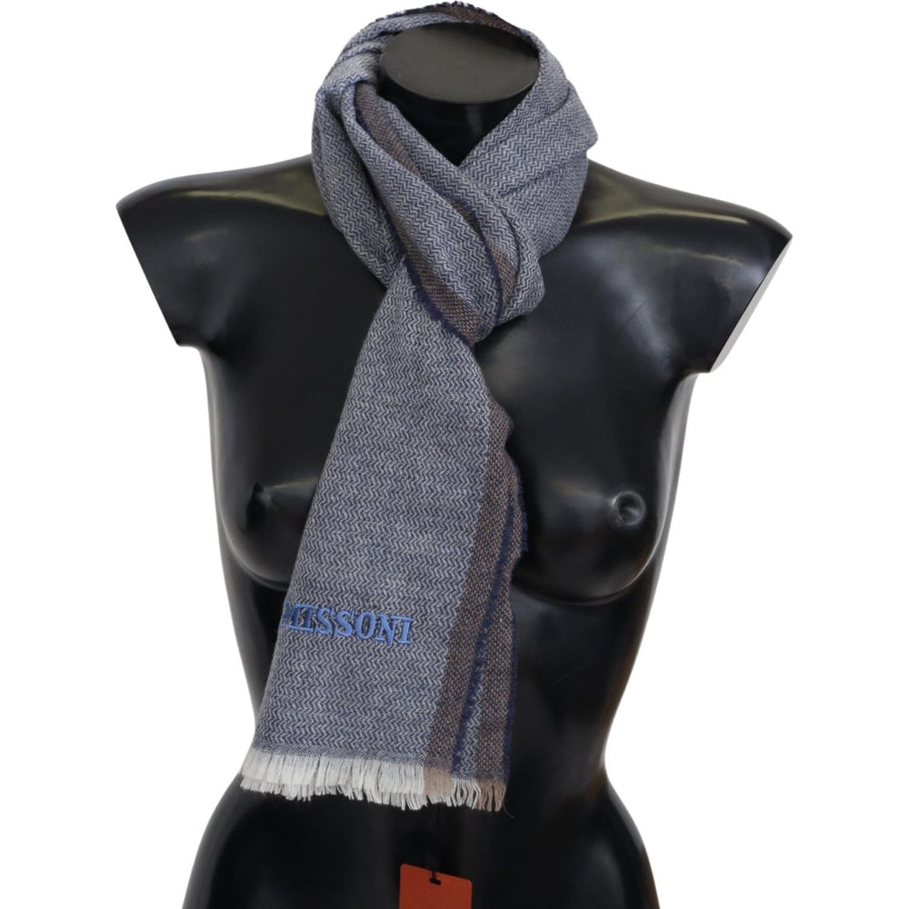 Missoni Elegant Gray Wool Scarf with Stripes and Fringes Missoni Dark Slate Gray