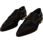 Dolce & Gabbana Black Leather Broques Sheer Wingtip Shoes LA9017-35