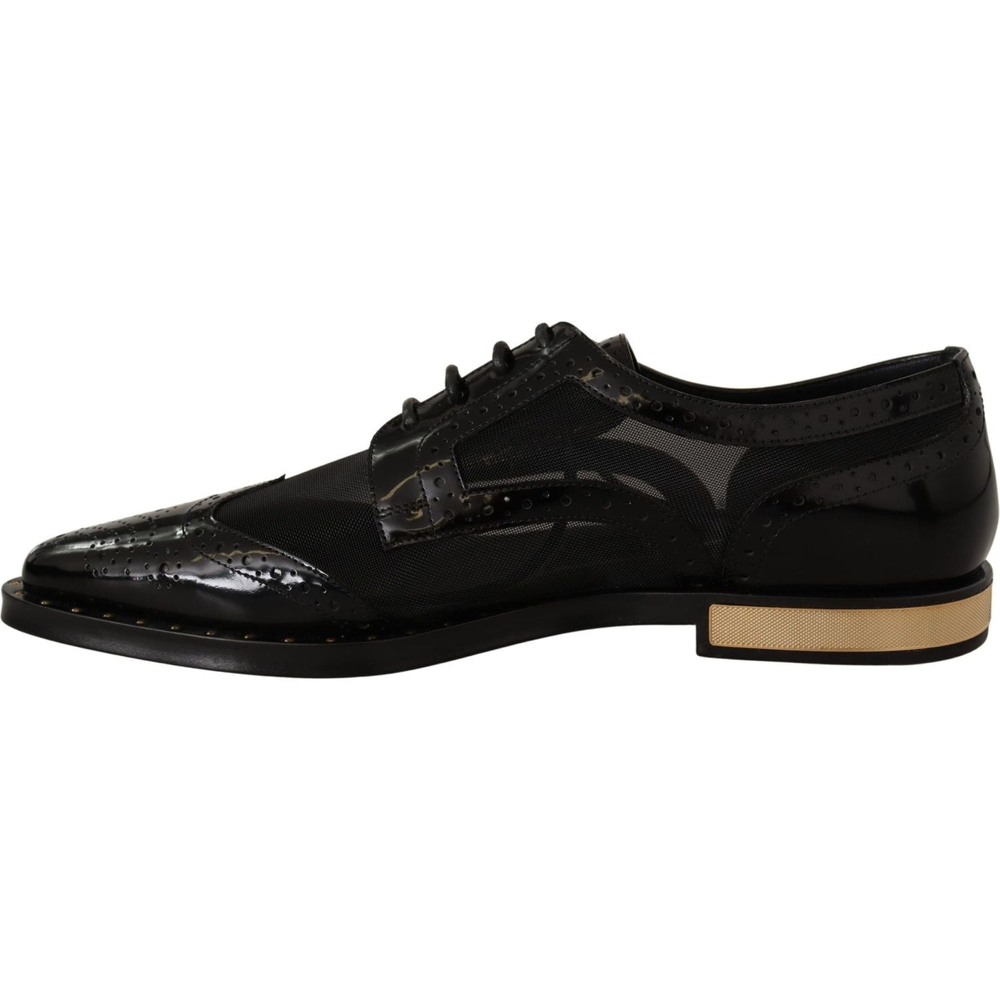 Dolce & Gabbana Black Leather Broques Sheer Wingtip Shoes LA9017-35