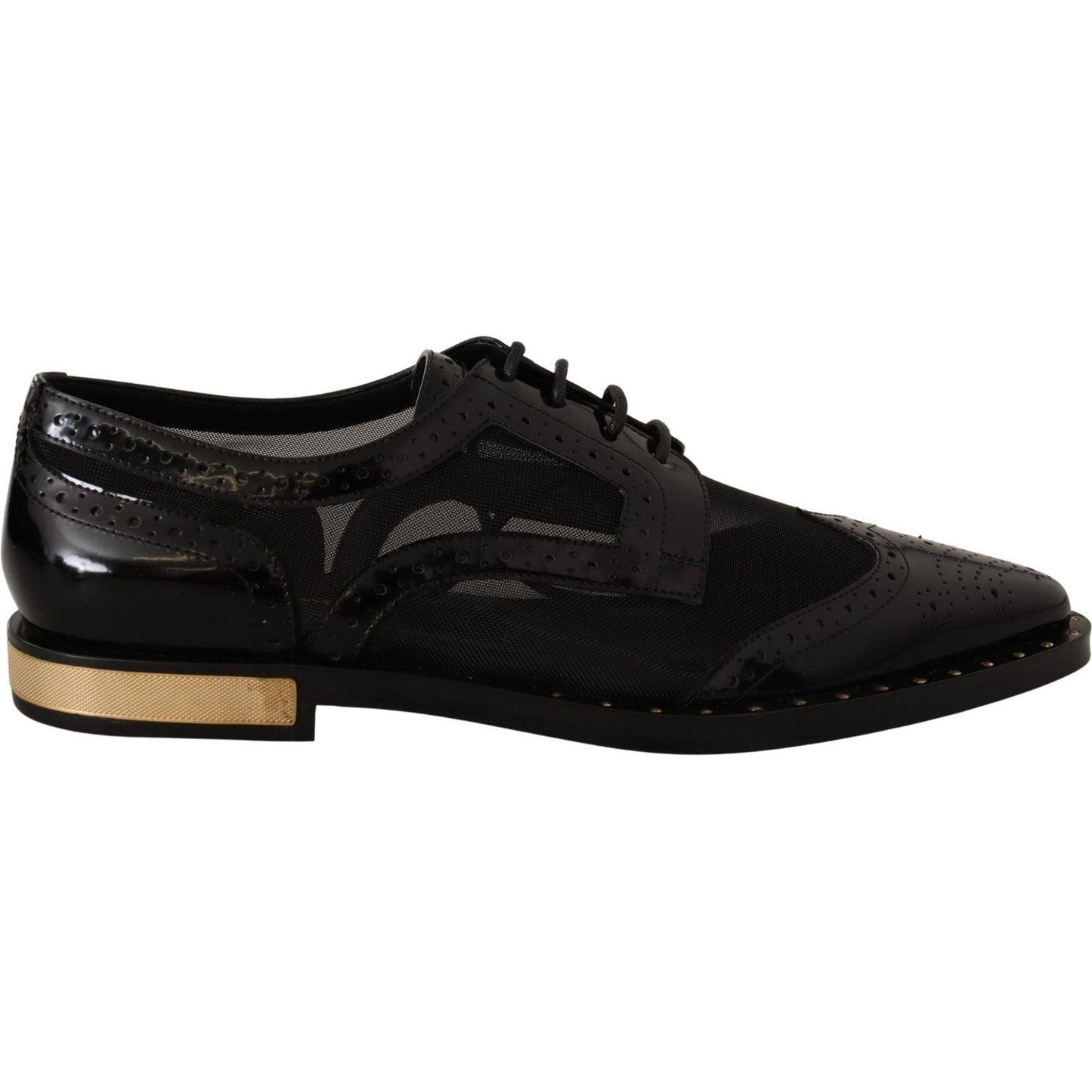 Dolce & Gabbana Black Leather Broques Sheer Wingtip Shoes LA9017-35