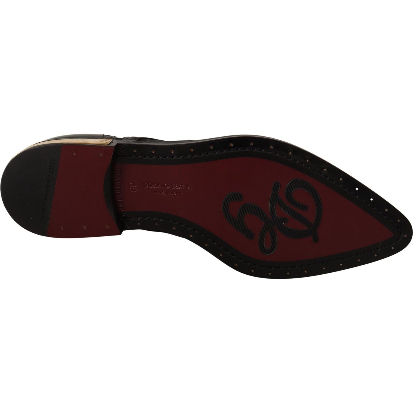 Dolce & Gabbana Black Leather Broques Sheer Wingtip Shoes LA9017-35
