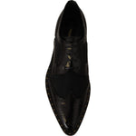 Dolce & Gabbana Black Leather Broques Sheer Wingtip Shoes LA9017-35