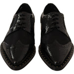 Dolce & Gabbana Black Leather Broques Sheer Wingtip Shoes LA9017-35