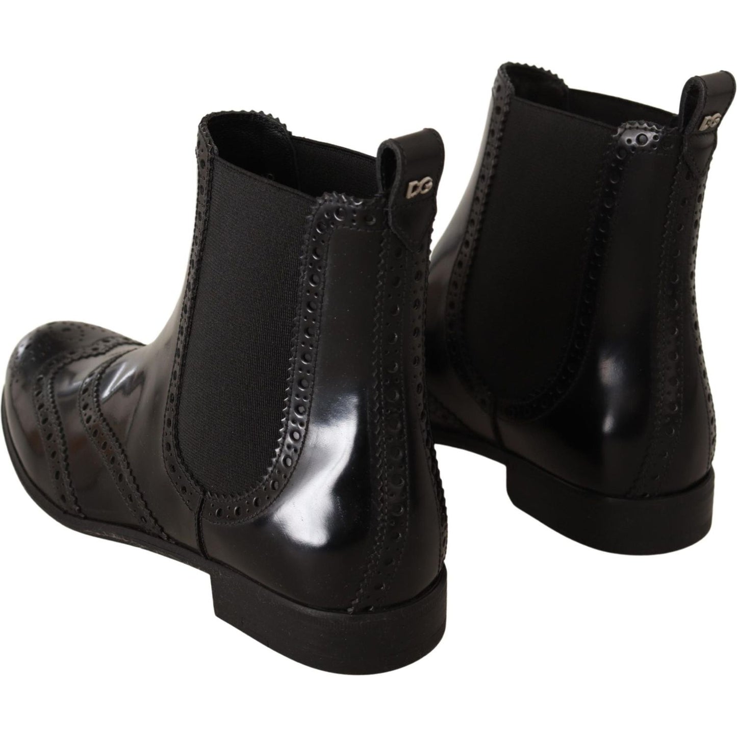 Dolce & Gabbana Black Leather Ankle High Flat Boots Shoes LA9028-35