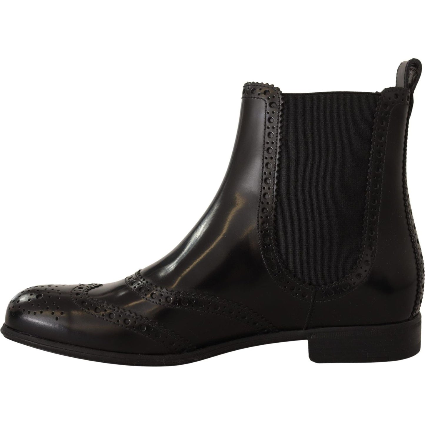 Dolce & Gabbana Black Leather Ankle High Flat Boots Shoes LA9028-35