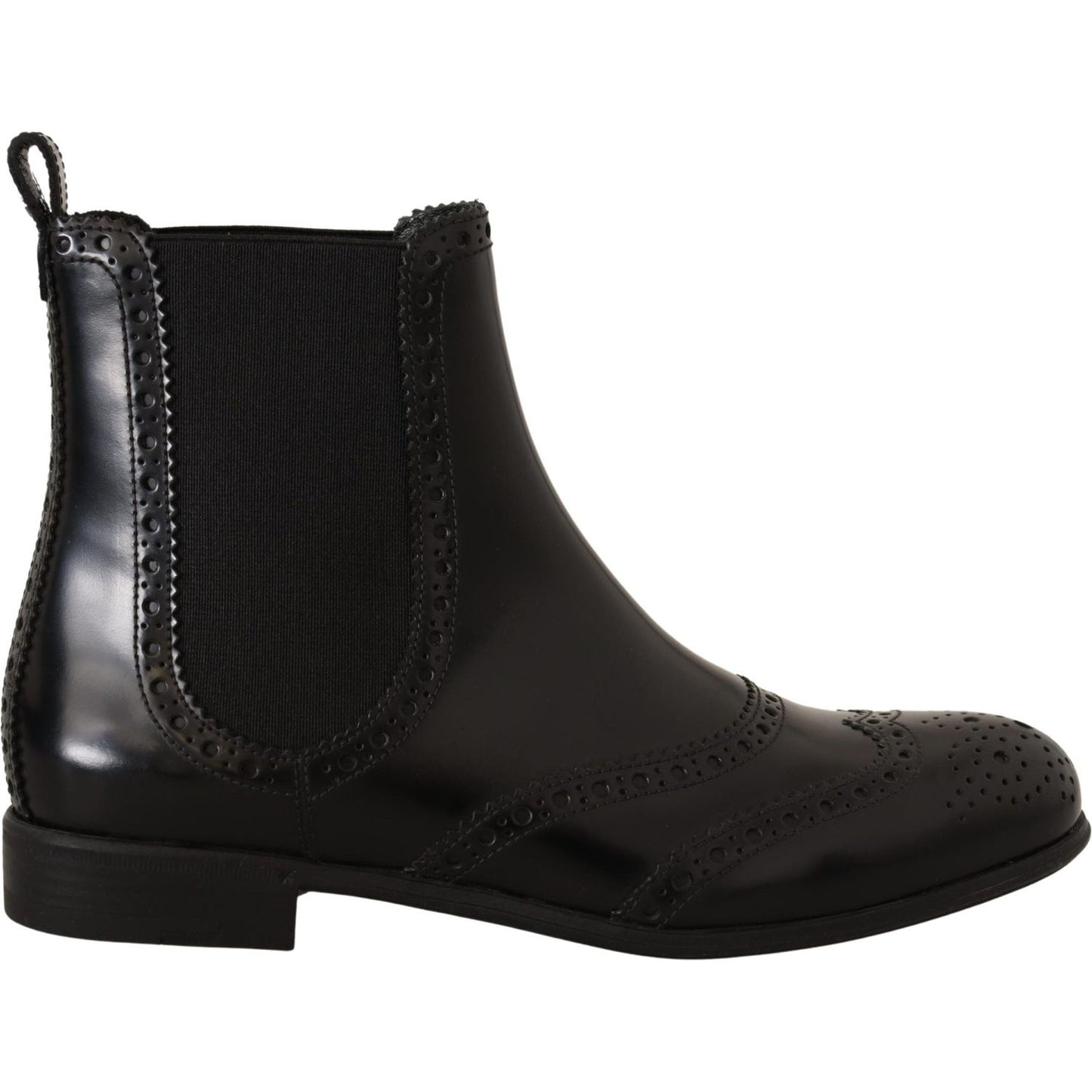 Dolce & Gabbana Black Leather Ankle High Flat Boots Shoes LA9028-35