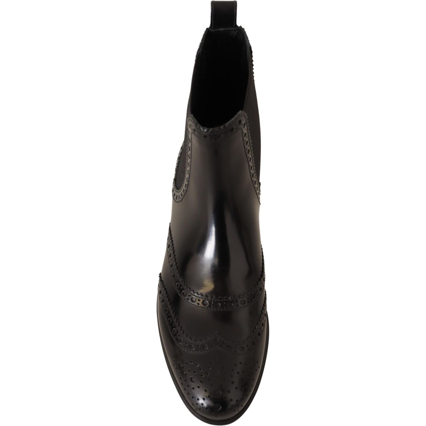 Dolce & Gabbana Black Leather Ankle High Flat Boots Shoes LA9028-35